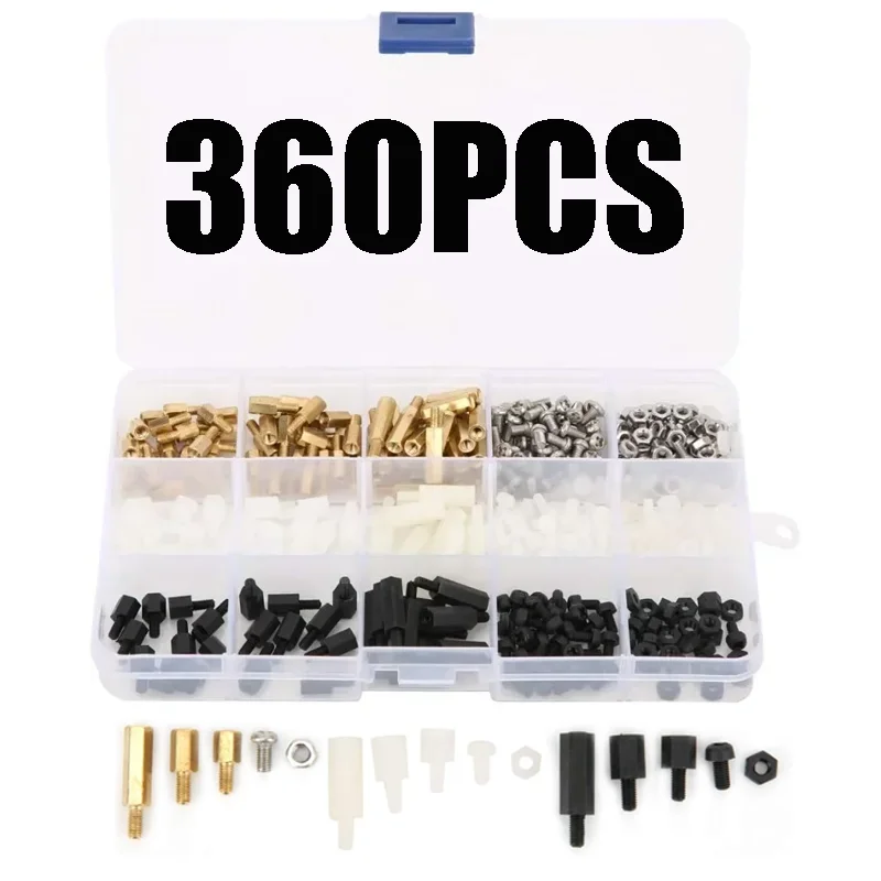 360Pcs Stainless Steel Single Head Hexagonal Nuts Brackets Standoffs M3 Nylon 1 Way Screw Nut for Electronic Components Assembly