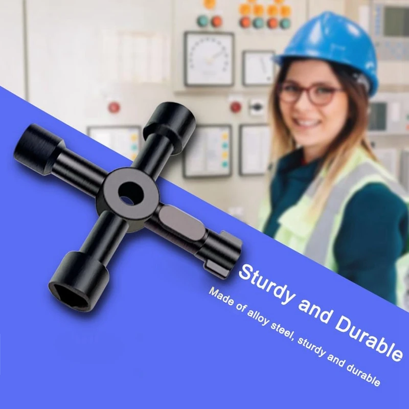 SEWS-2 Pieces 4 Way Key Wrench, Multifunctional Water Utility Key, Steel Wrench For Faucets, Hose Bibs, Faucets And More image 2
