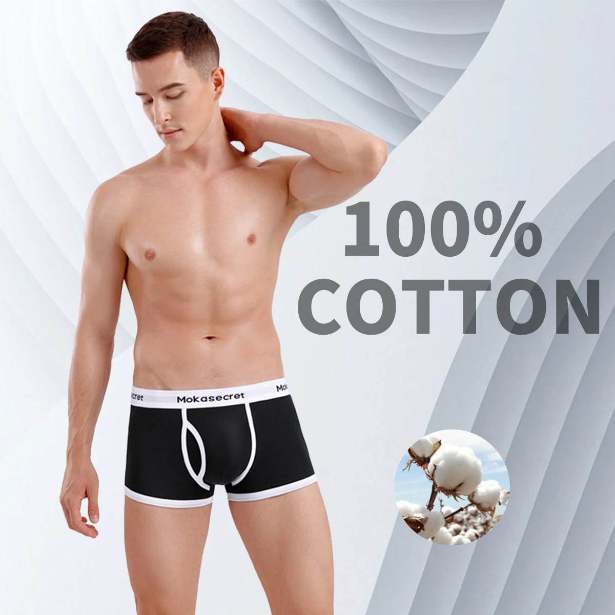 High Quality Cotton Men\'s Boxer Underwear Fashion Letter Belt Men\'s U Convex Pouch Breathable Solid Color Male Panties Shorts