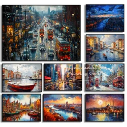 Autumn Watercolor Ink London Big Ben Poster New York City Paris Eiffel Tower Canvas Painting Print for Living Room Home Decor