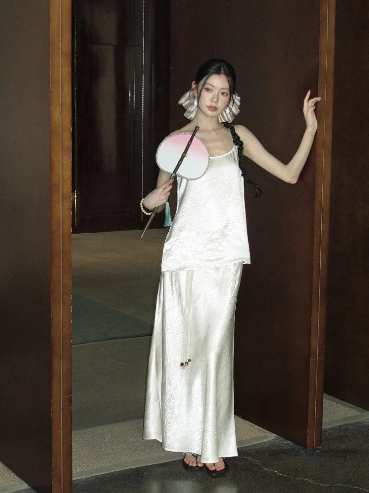 

Юбка из ацетата Yaawa Pearl с блестящей глянцевой текстурой, женский модный комплект, весенний сезон, юбка для взрослых на все тело