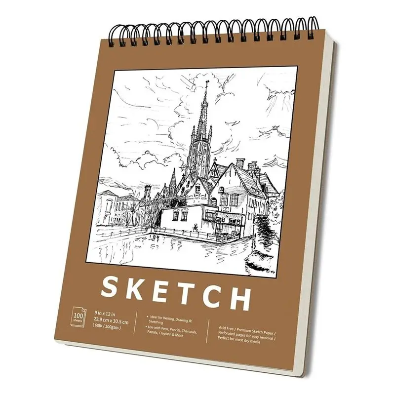 

A29F-Art Supply 9X12 дюймов Блокнот для рисования в верхней спиральной переплете, 100 листов каждый, Блокнот для рисования эскизов художника, Бескислотный уголь