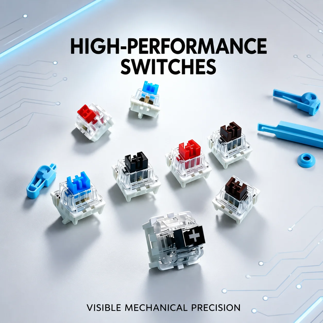 Mechanical Keyboard Switches, Dust-Resistant Clear Housing, 3-Pin MX-Style Cross Stem Replacement Switches, Red Blue Brown Black image 6