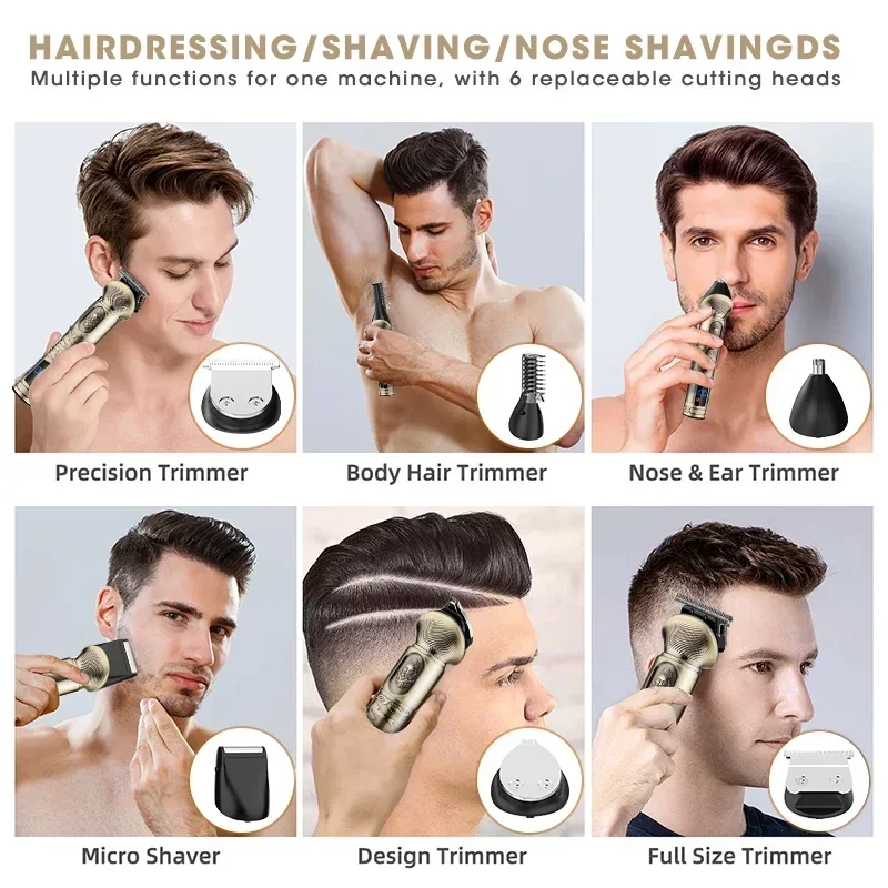 Resuxi 5618 New 6 in 1 Full Body Wash Hair Clipper Multifunctional Head Changing Electric Shaver Ear Nose Trimmer Set