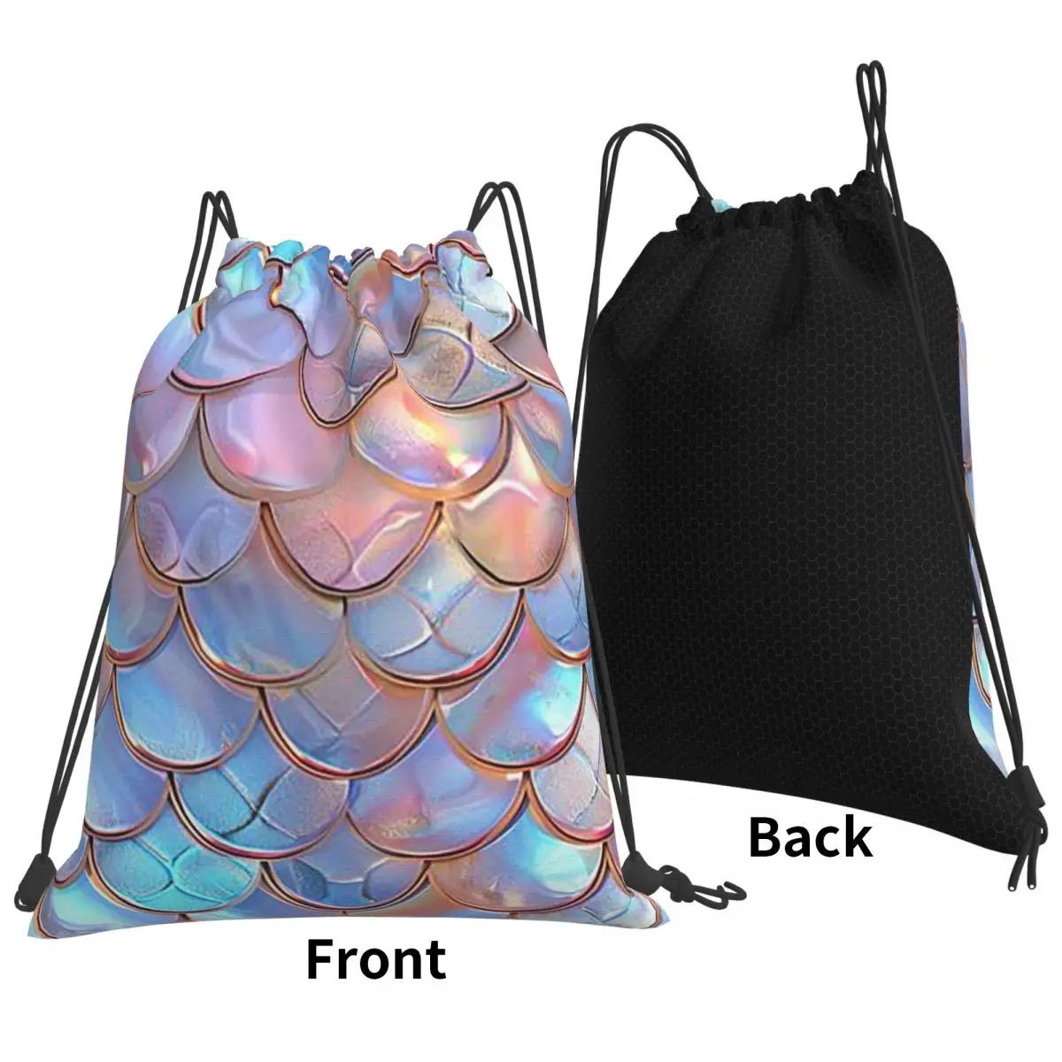 

Mermaid Fish Scale Backpacks Casual Drawstring Bags Sports Bag Book Bags for Man Woman School