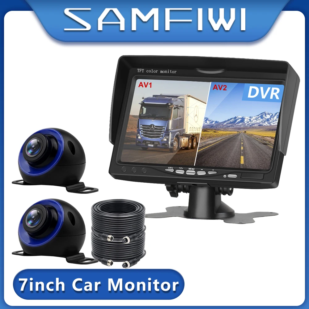 

New 7" Truck Car Monitor 2CH DVR Video IPS Screen Recorder for Motorhome Reverse Backup Vehicle Camera DC 12-24V