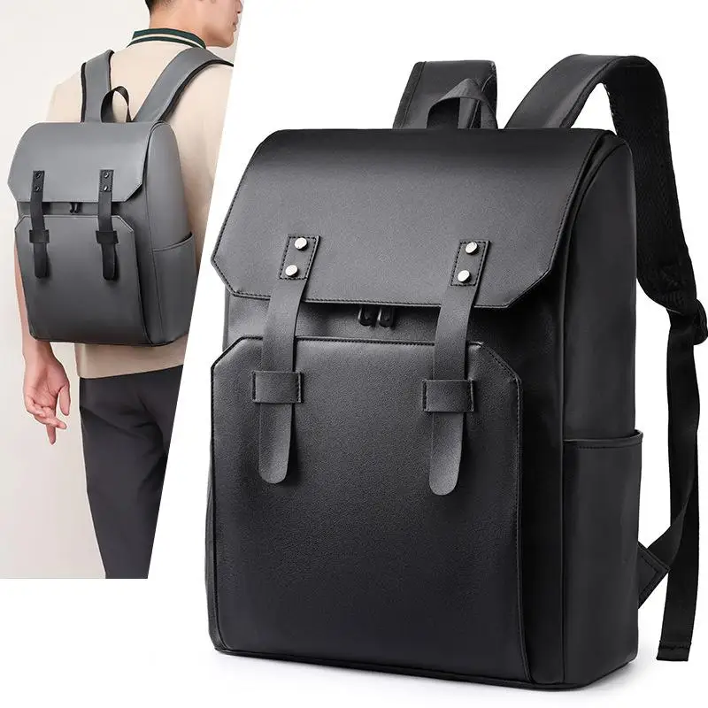 

Classic Black Leather Backpack, Waterproof Business Bag for Men, Durable School & Work Backpack with Laptop Compartment
