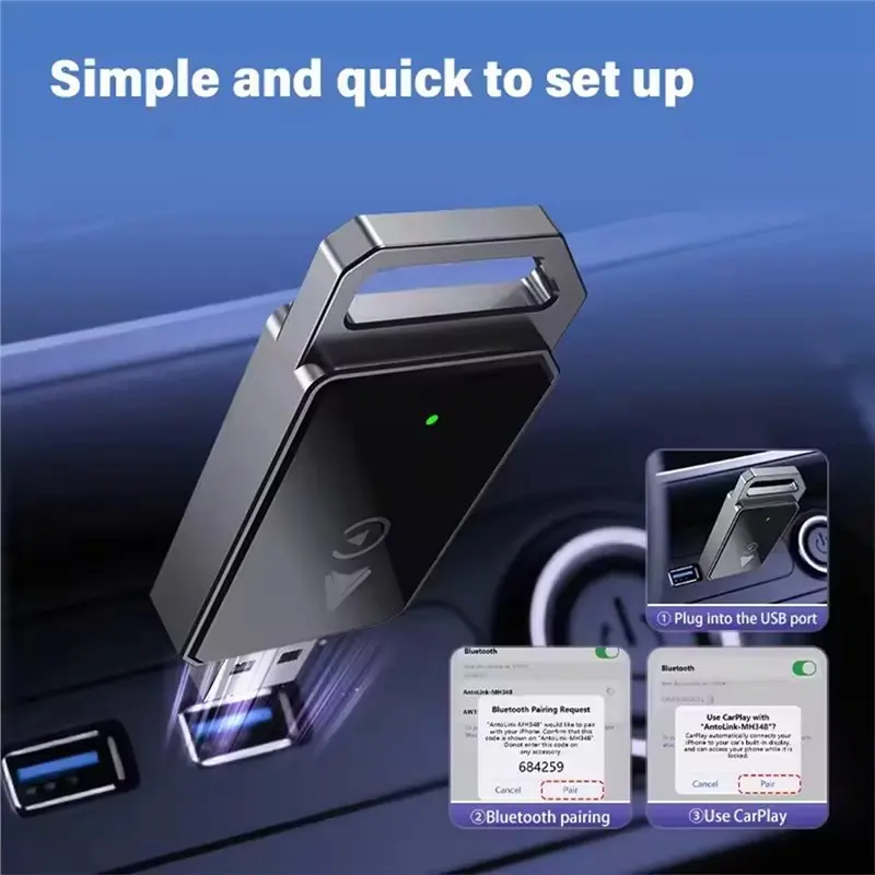 Wireless Carplay Box Car Wireless Smart Mini Adapter Wired Dongle Plug& Play Functionality-T48C