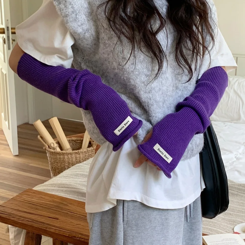 Hand Covers Korean Style Knitted Warm Sleeves Solid Color Y2k Woolen Arm Gloves Hole Sweet Warm Arm Covers Spring