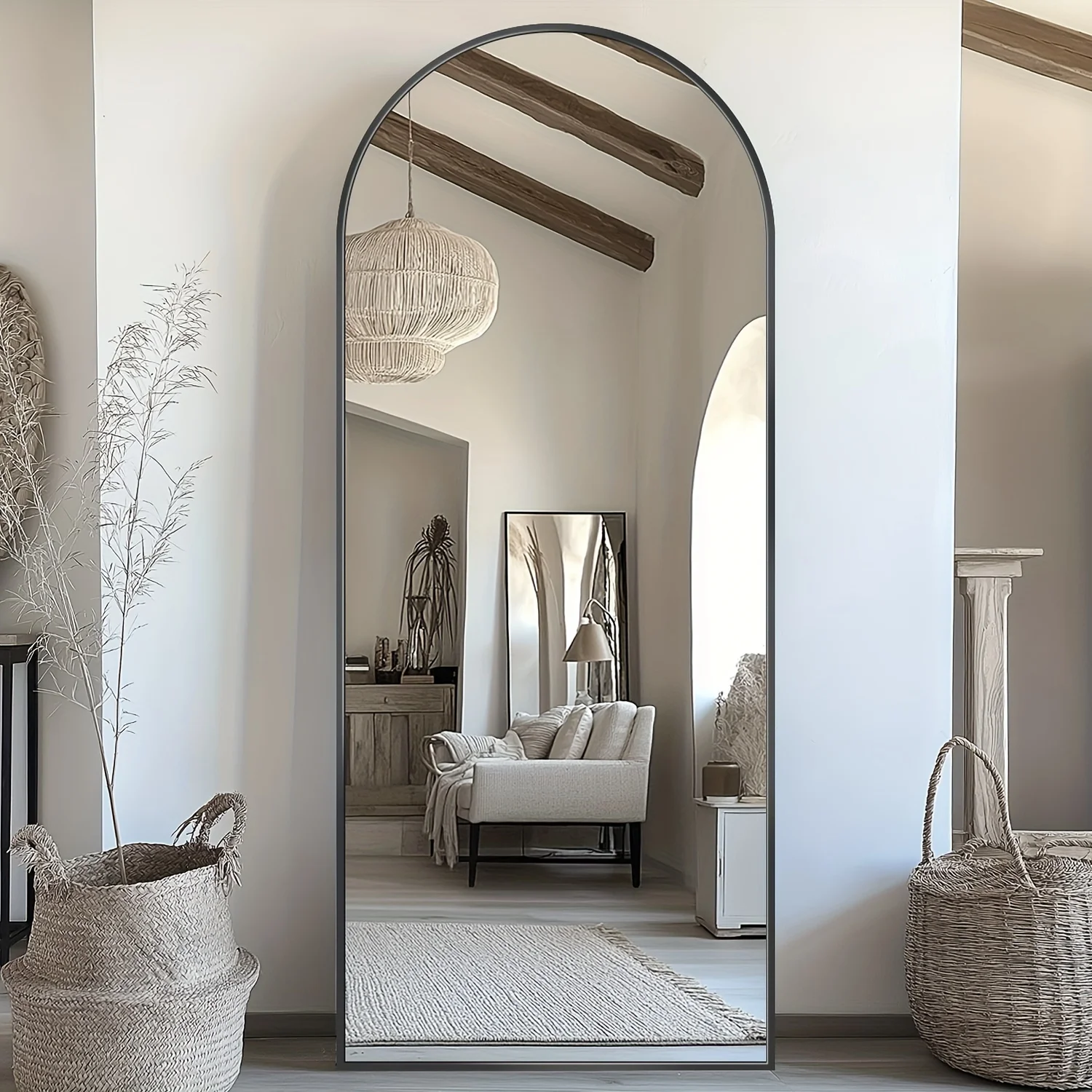 

Full Length Mirror, Arched Floor Mirror Freestanding, 58×19 In Floor Standing Mirror Full Body Mirror With Stand For Bedroom,