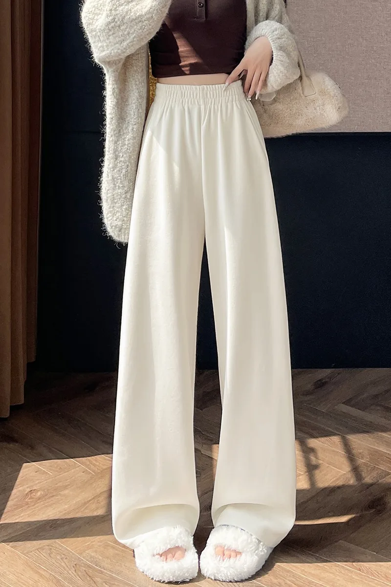 عالية الجودة الكشمير Sweatpants النساء 2025 خريف شتاء عالية الخصر ثنى بنطلون أنثى مستقيم واسعة الساق بنطلون رياضي ZT310 #4