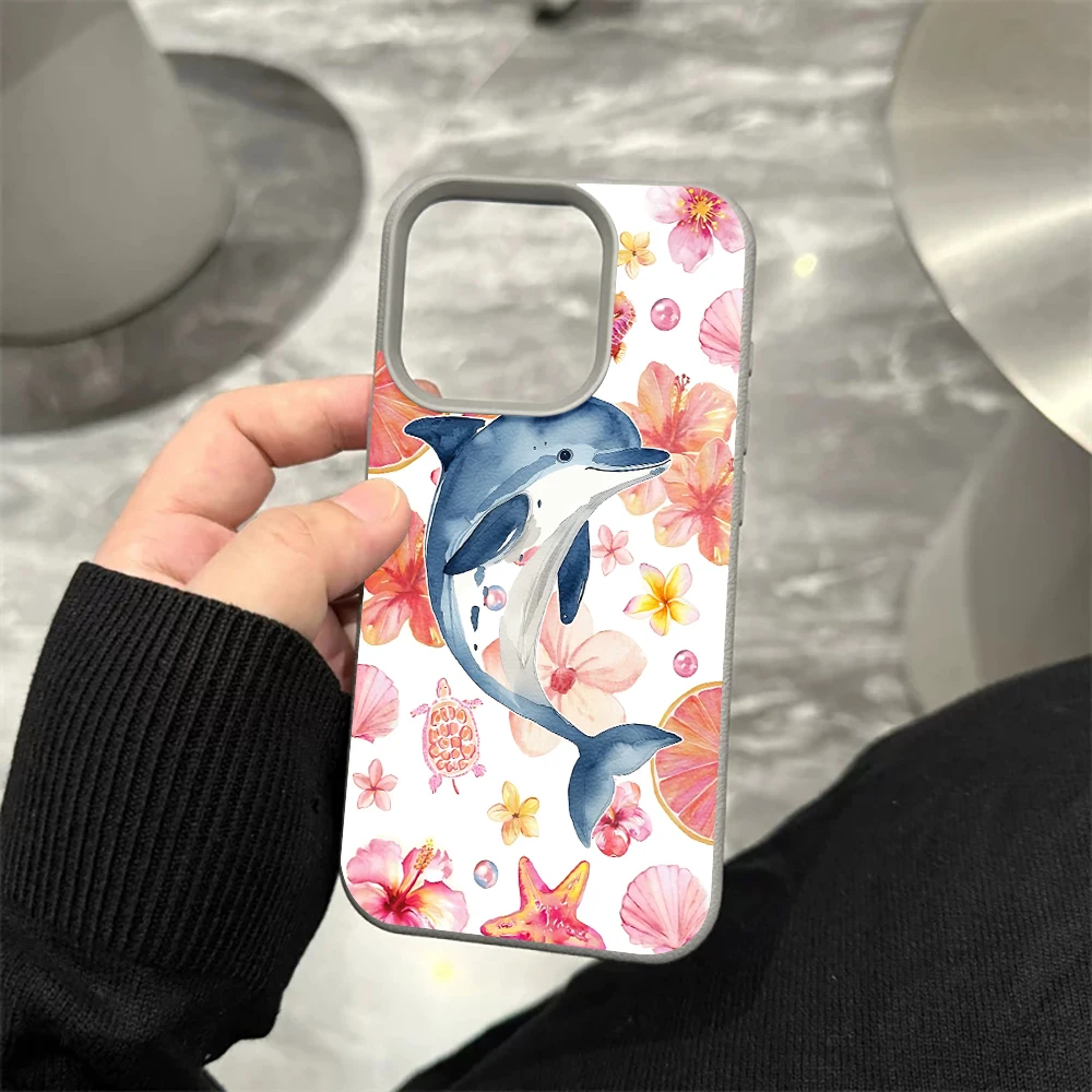 Delfin-Rosa-Hibiskus-Handyhülle für iPhone 17 16 15 14 13 12 Pro Max 16 15 14 Plus 17 16 15 14 Pro 17Air Silikon-Matt-Abdeckung – Detail 9