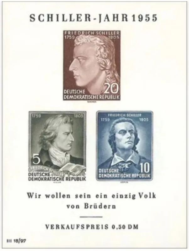 DDR, 1955, poet schiller, Real Original Post Stamp, MNH