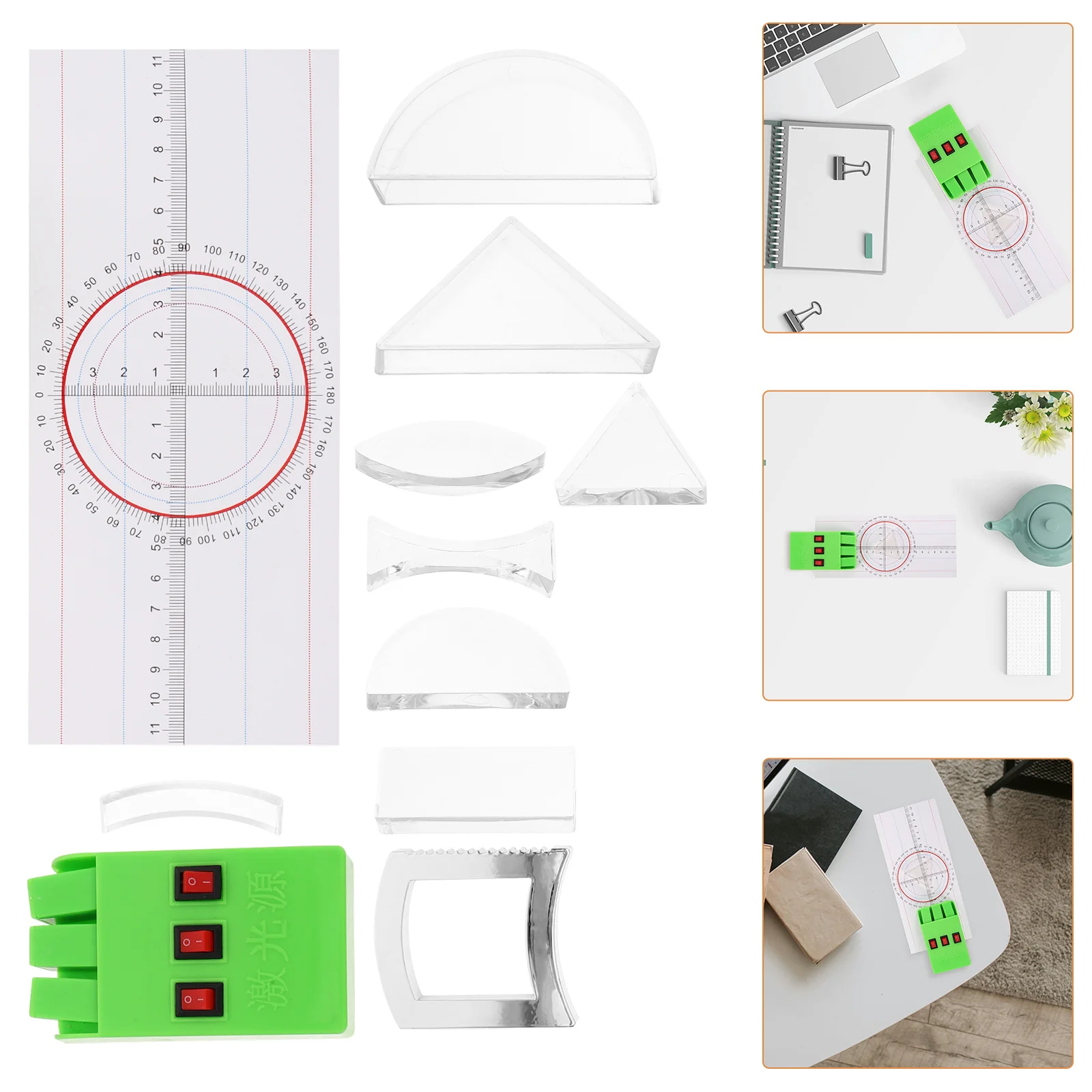 

1 Set Optical Experiment Kit Physics Science Tools Lab Teaching Equipment Convex Concave Lens Refraction Prism Triangular Prism
