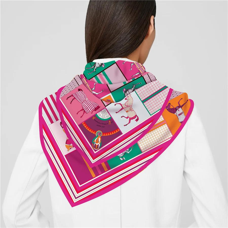 90x90cm New Design Horse Universe Printed Twill Silk Scarf Square Scarves Lady Wraps Kerchief Woman Neck Shawl Wraps Echarpes