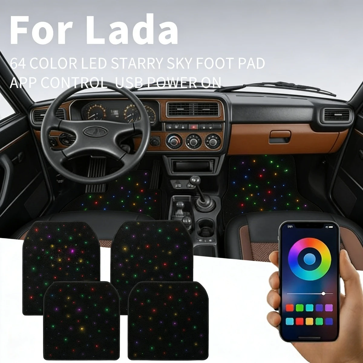For Lada Niva Vesta Granta XRAY Largus USB Car LED Starry Sky Foot Mat DIY Can Be Cut