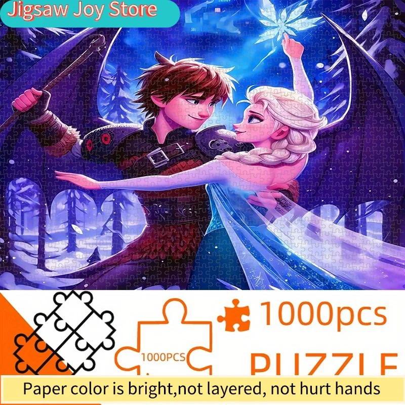Rompecabezas de Papel de 1000 Piezas, Rompecabezas DIY, Personajes Románticos de Anime, Elsa y Hiccup, Rompecabezas para Adultos, Adecuado para Decoración del Hogar