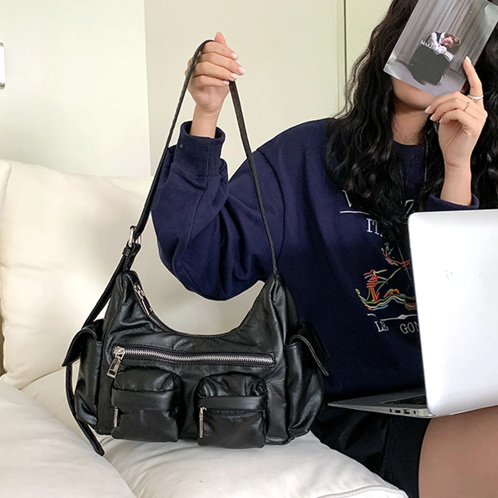 Women Leather Tote Handbag Soft PU Satchel Sling Bag Large Capacity Multi-Pocket Purse Crossbody Hobo Bag Girl Stylish Purse