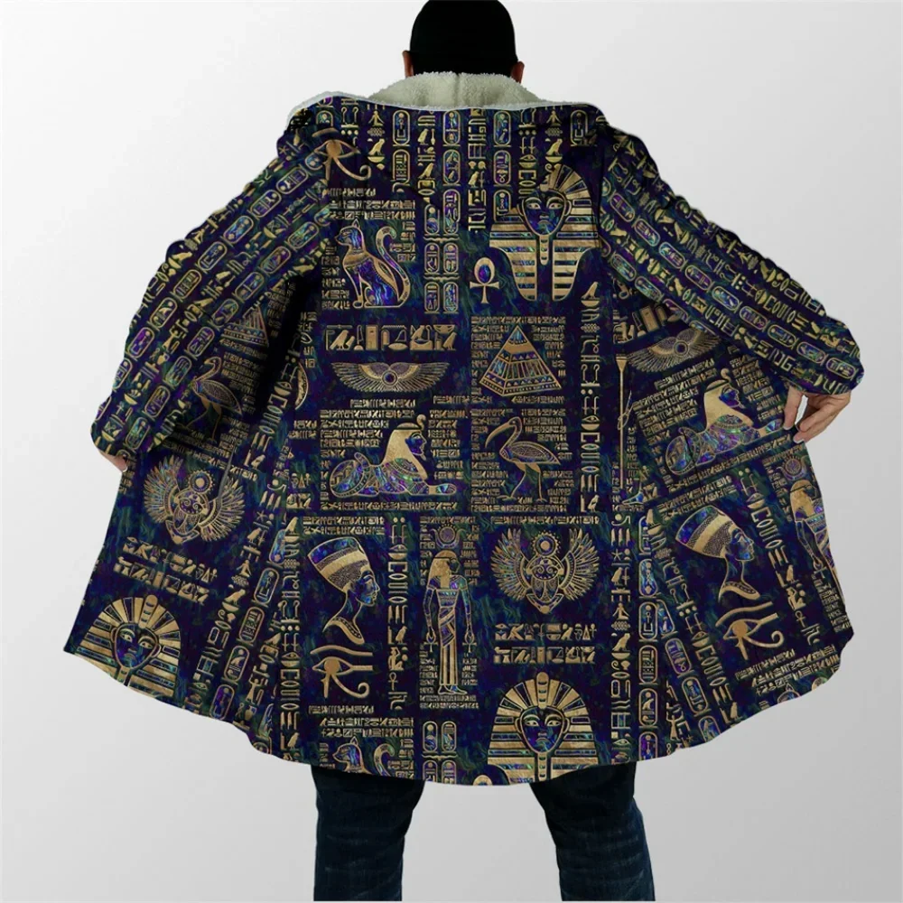 

MSIEESO Winter Men Hooded Cloak Ancient Egypt Pharaoh Anubis 3D Printed Fleece Wind Breaker Unisex Casual Thick Warm Hood Cloak