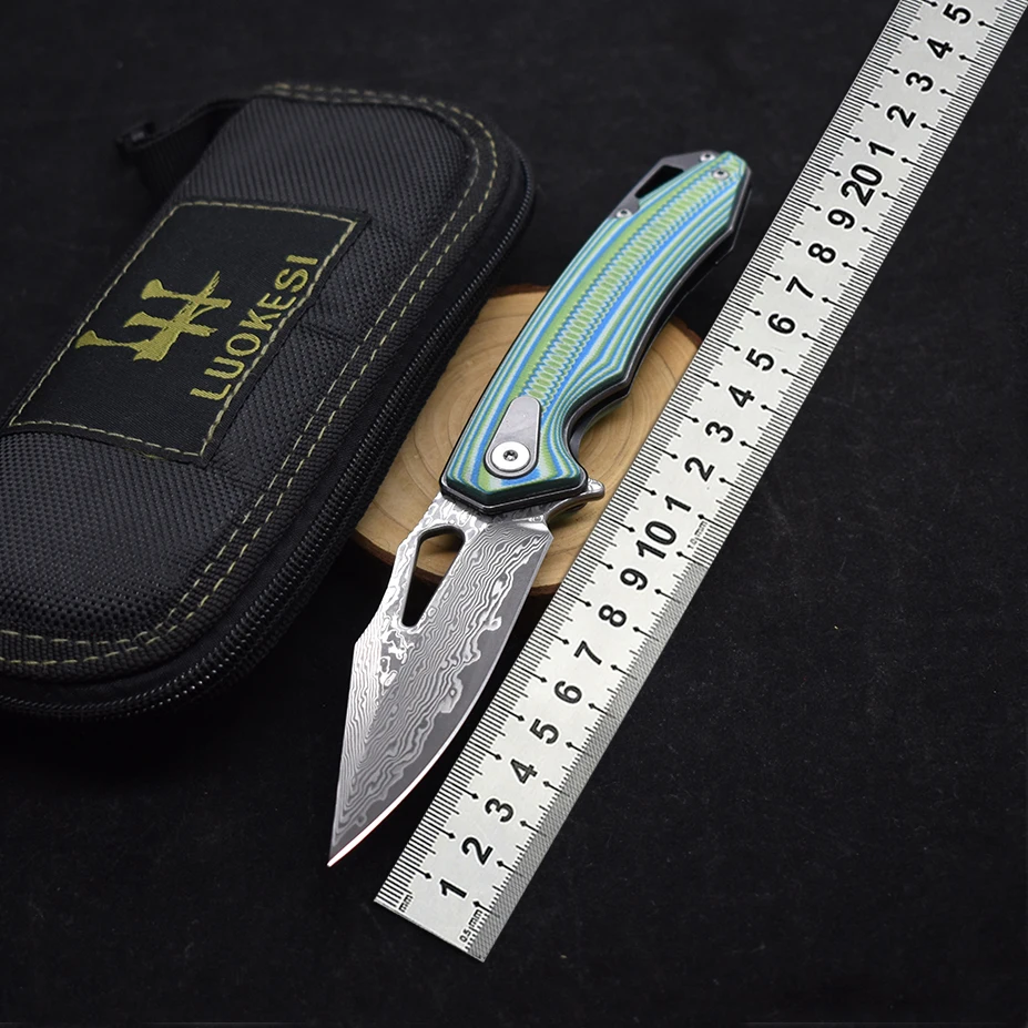 1pcs.Damascus Steel G10 Handle Folding Knife With Back Clip Outdoor Camping Fishing Portable Tools, Collecting Gifts EDC