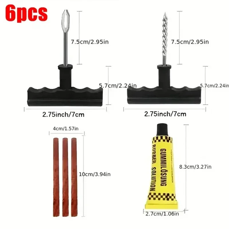 Car Tire Repair Tool Kit with Rubber Strips Tubeless Tyre Puncture Studding Plug Set Motorcycle Truck Vacuum Tire Repair Tool