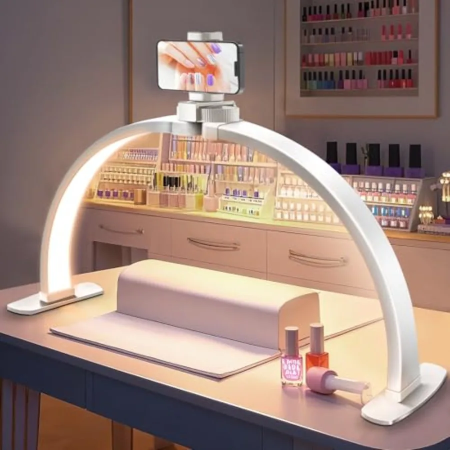 

Nail Half Moon Light: Professional 29in Stable Moonlight with Phone Holder 3 Light Color Modes/10 Brightness Adjustable for Sal