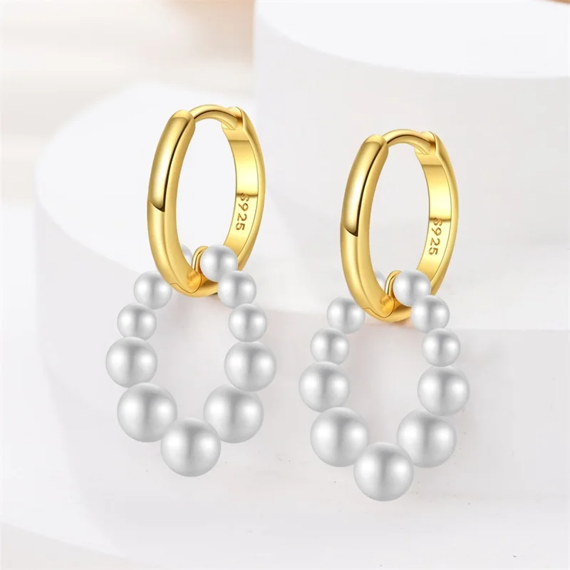 Classic Earrings 925 Silver Sea Pearls Heart Shaped Golden Hoop Earrings For Women Engagement Birthday Proluxy Fine Jewelry Gift