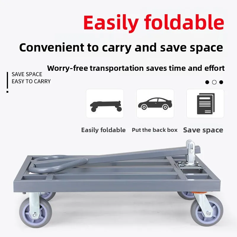 شاحنة مسطحة سحب شاحنة البضائع عربة صغيرة شاحنة دفع يدوية قابلة للطي محمولة منزلية صامتة خفيفة الوزن بأربع عجلات