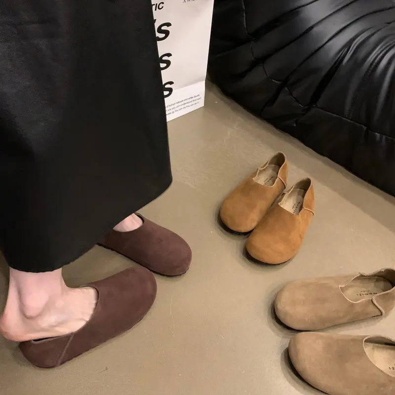 รองเท้าผู้หญิงฤดูใบไม้ร่วงหญิง Moccasin SLIP-ON ปากตื้น Clogs แพลตฟอร์มรองเท้าฤดูใบไม้ร่วงของแท้หนังบนรองเท้าแตะ Creepers NE