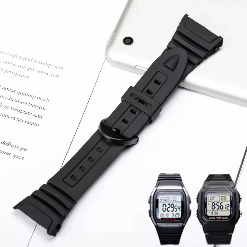 Watchband for Casio 3239 W-96H-1A 2A 9A Electronic Watch Dedicated Strap Black Men\'s Sport Waterproof Silicone Bracelet