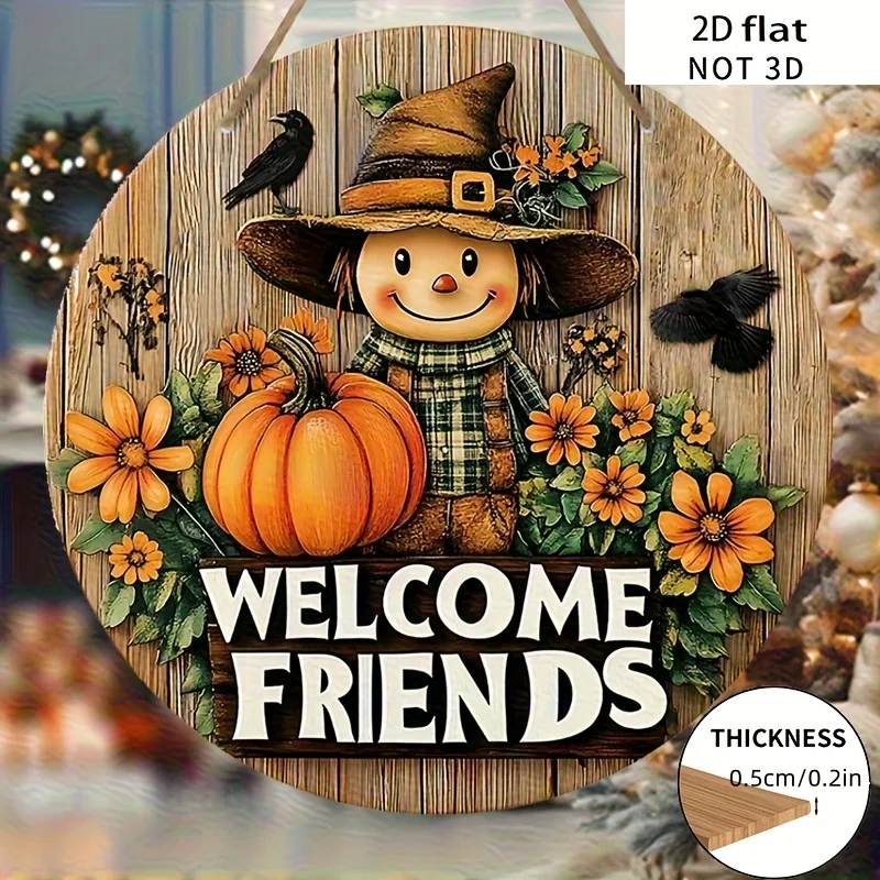 2/1 Piece Set 2D Flat Retro-Style Scarecrow and Pumpkin Wooden Hanging Ornaments 
