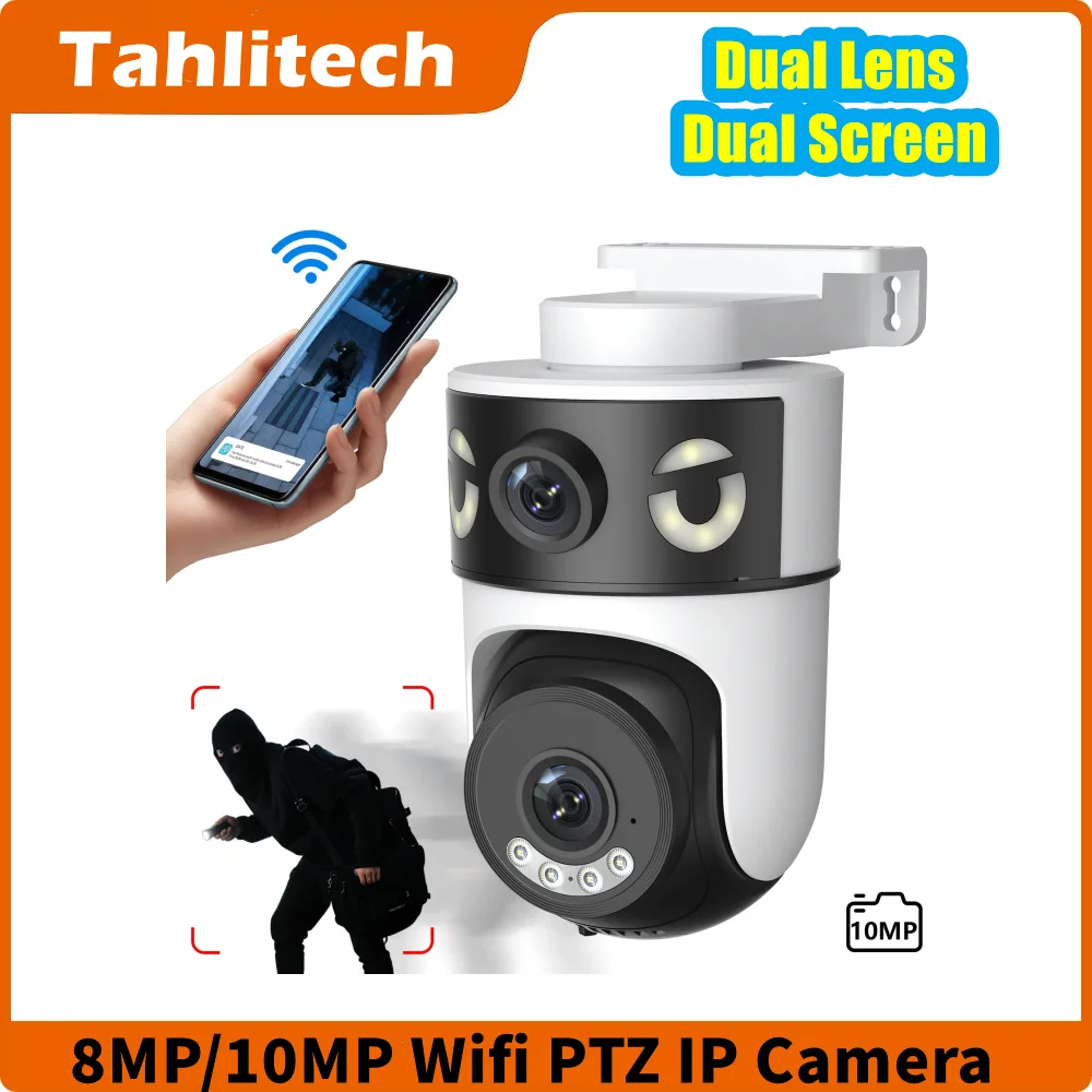 

8MP 10MP Dual lens dual screen IP Camera WIFI CCTV Surveillance System AI Tracking Outdoor Security Camera Wireless