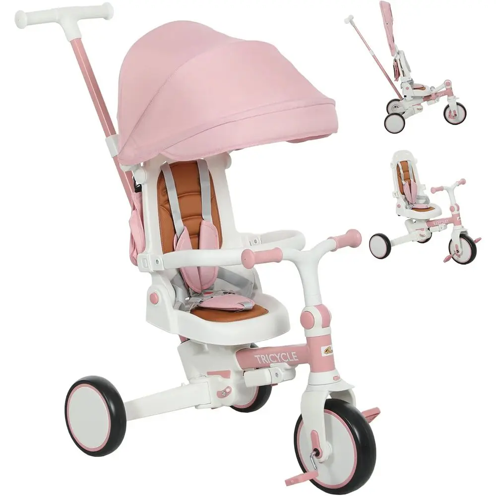 

7-in-1 Multifunctional Tricycle Stroller for Toddlers 1-5 Years, with Adjustable Push Handle, Rotatable Seat, Safety Harness, Do