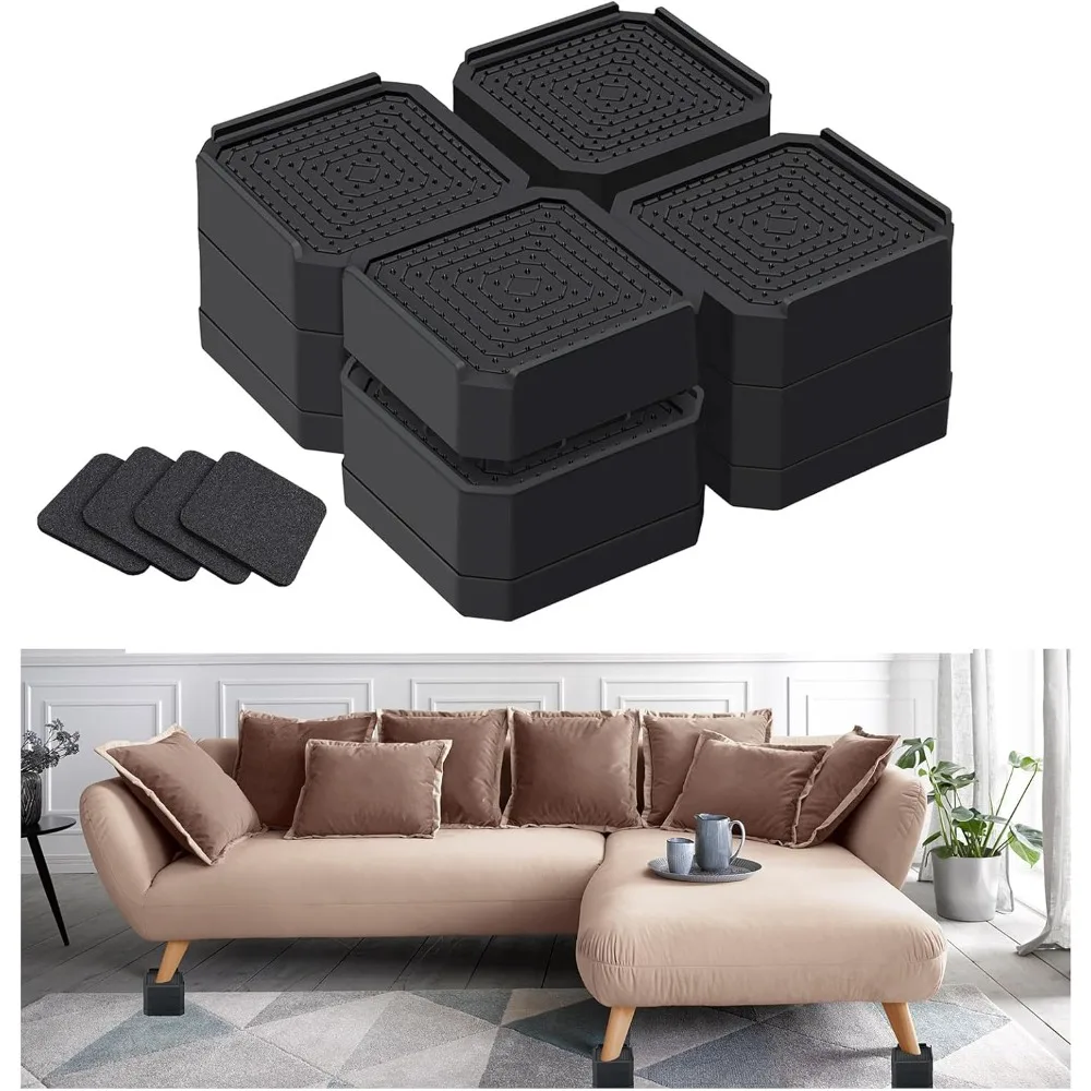 

Heavy Duty Furniture Risers, Stackable Bed Risers, Adjustable Bed Raising Blocks, Elevation in Heights 3 or 4.3, for Sofa, Table