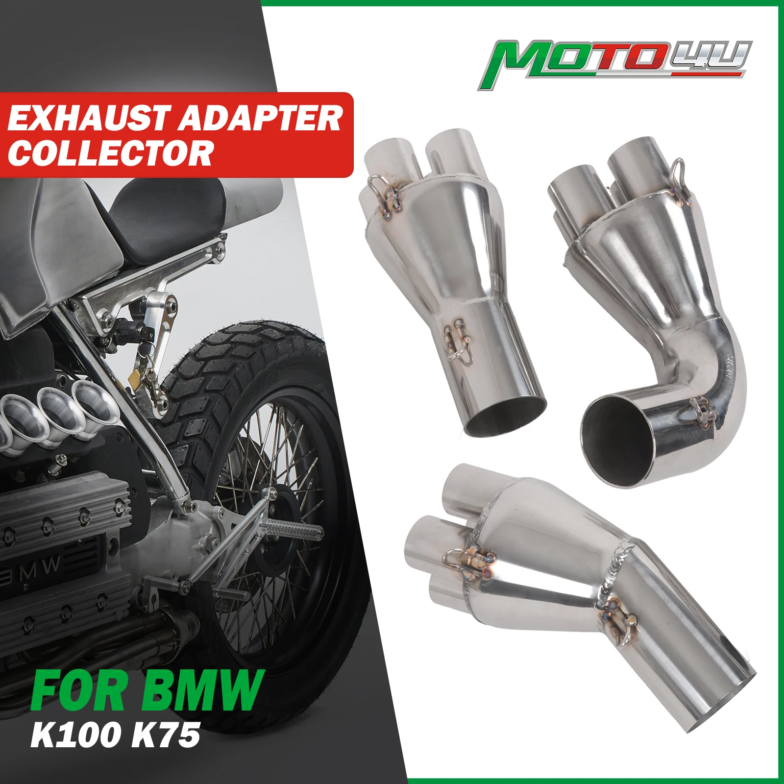 Para bmw k75 k100 k100rs k1100 adaptador de tubo de escape de aço inoxidável atualização 4-em-1 coletor motocicleta cafe racer acessórios