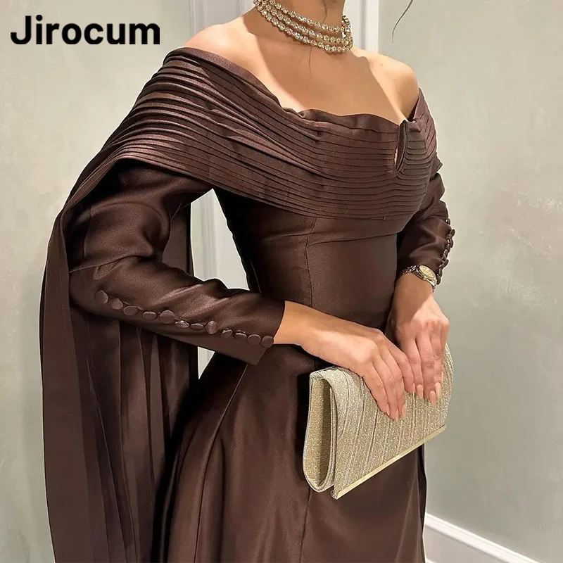 

Jirocum V Neck Prom Gowns Women's Off Shoulder Full Sleeve Party Evening Gown Mermaid Ankle Length Saudi Formal Occasion Dress