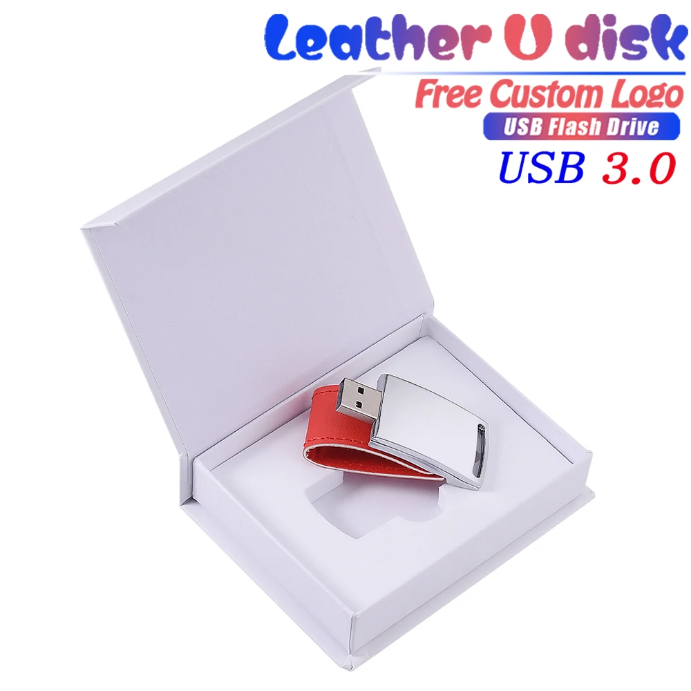 

USB 3.0 Flash Drive Free Color Printing Logo 128GB Leather Wedding Photography Box Pen Drive 64GB 32GB Fashion Leather Styles