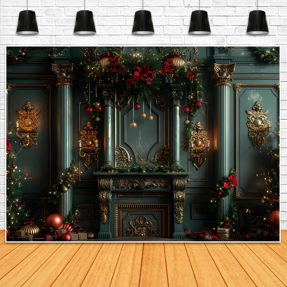 Mocsicka Christmas Background Vintage Wall Xmas Tree Garland Indoor Kids Adult Portrait Photography Backdrops Photo Studio Props