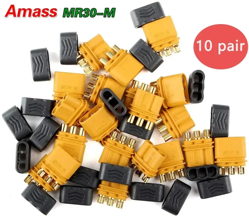 10 Pairs Amass MR30 Male Female Connector Plug Gold-plated with Sheath Housing for RC Lipo Battery Multicopter Airplane Original