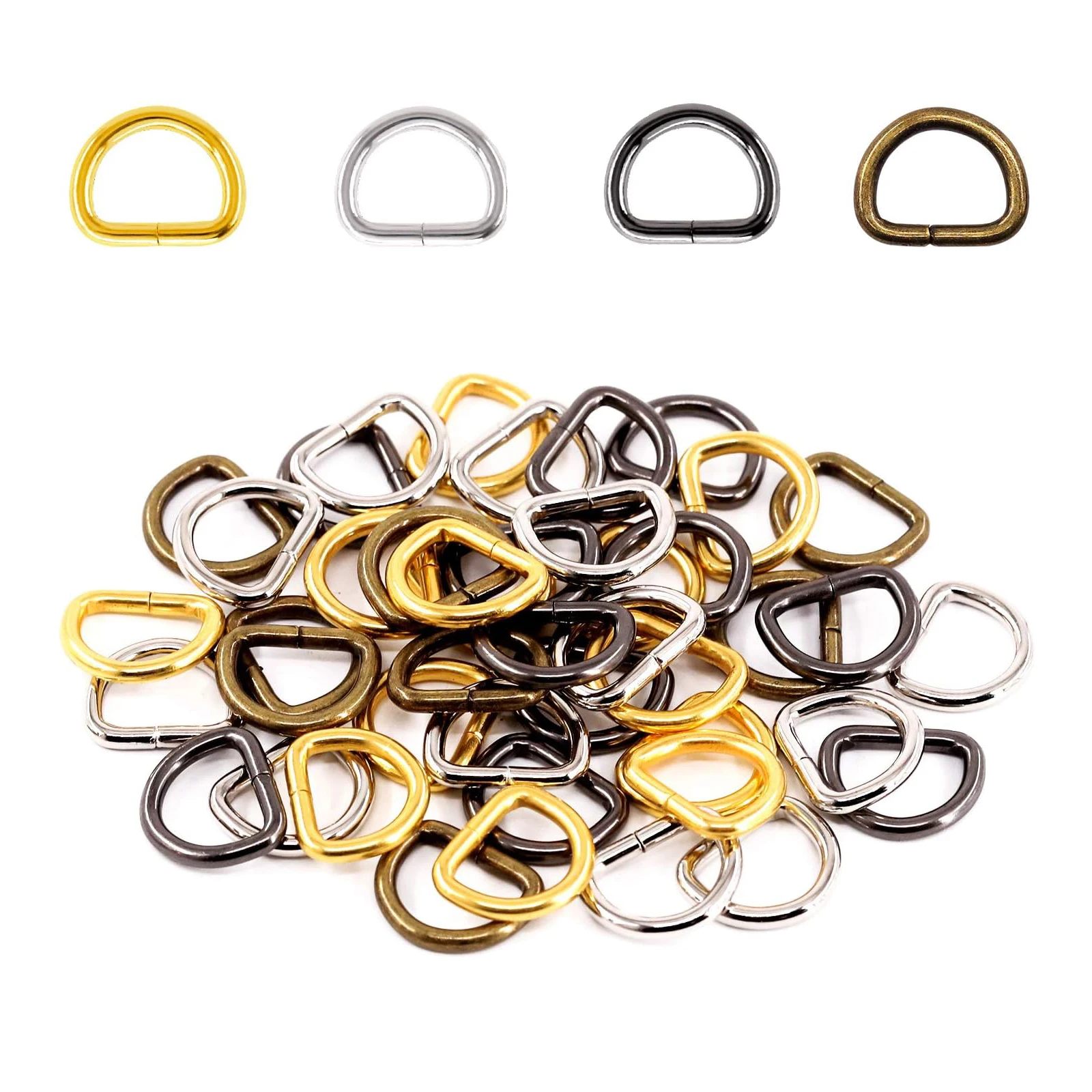 120Pcs 1/2 Inch 13mm 4 Colors Multi-Purpose Metal D Ring Semi-Circular D Ring for Hardware Bags Ring Hand DIY Accessories