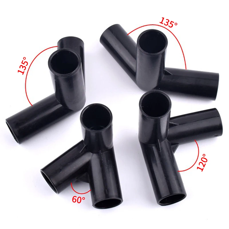 5Pcs Black Pipe Connector DIY Shelf Tent Fixed Connector Fittings I.D 8/12/16/19mm ABS Plastic Tee Four Way Elbow Straight Joint