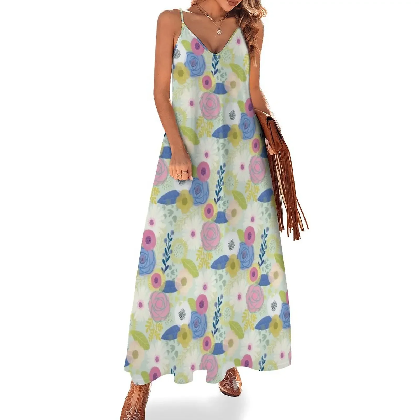 

Watercolor Blooms Sleeveless Dress women party dresses beach outfits for women Women's clothing