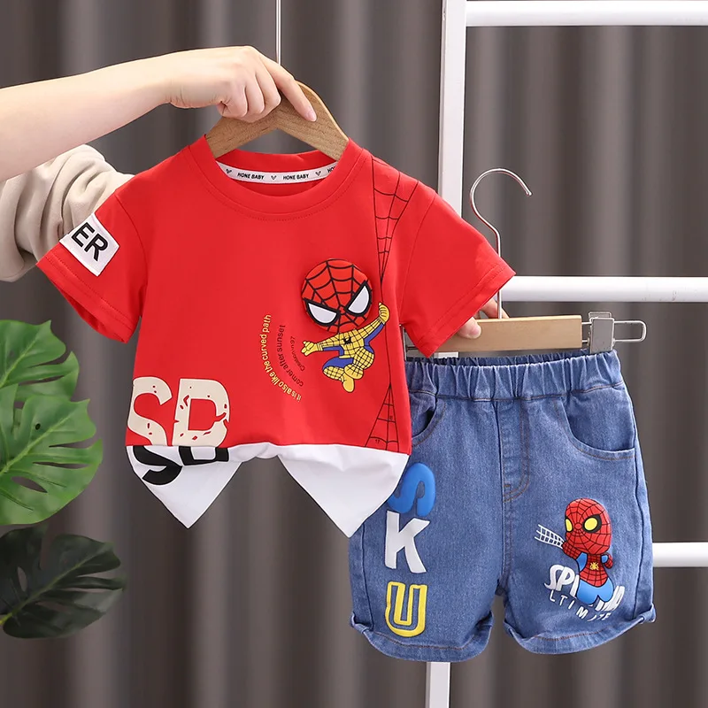 Summer New Product Boy Cartoon Spider Man Short Sleeve Set