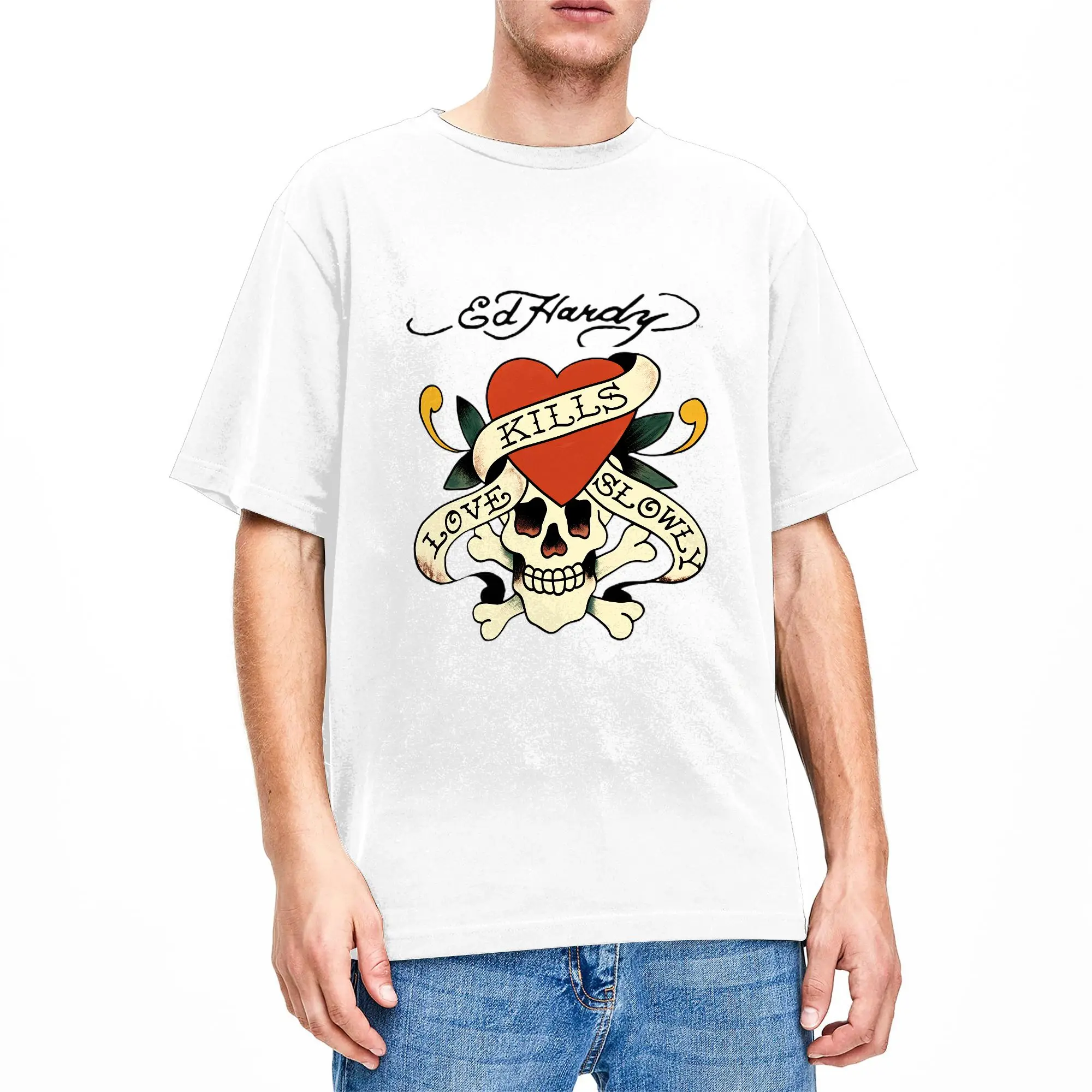 E-Eds Hardys Love Kills Slowly T-Shirt Men  Novelty Cotton Tees Crew Neck Short Sleeve T Shirt Gift Idea Clothes view 2
