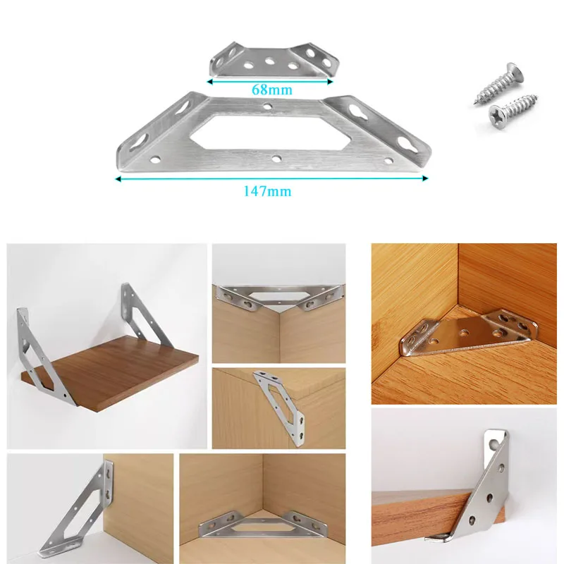 

Trapeziform Triangle Bracket 2/4/6/10/20/40/60pcs Stainless Steel Universal Corner Brace Joint Shelf Support Furniture Connector