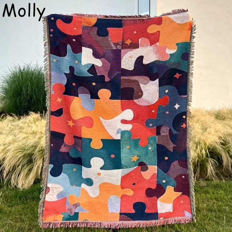 

Colorful Woven Jacquard Throw Blanket with Tessels Chair Recliner Furniture Cover Throw Blankets for Sofa Bed Outdoor Blankets
