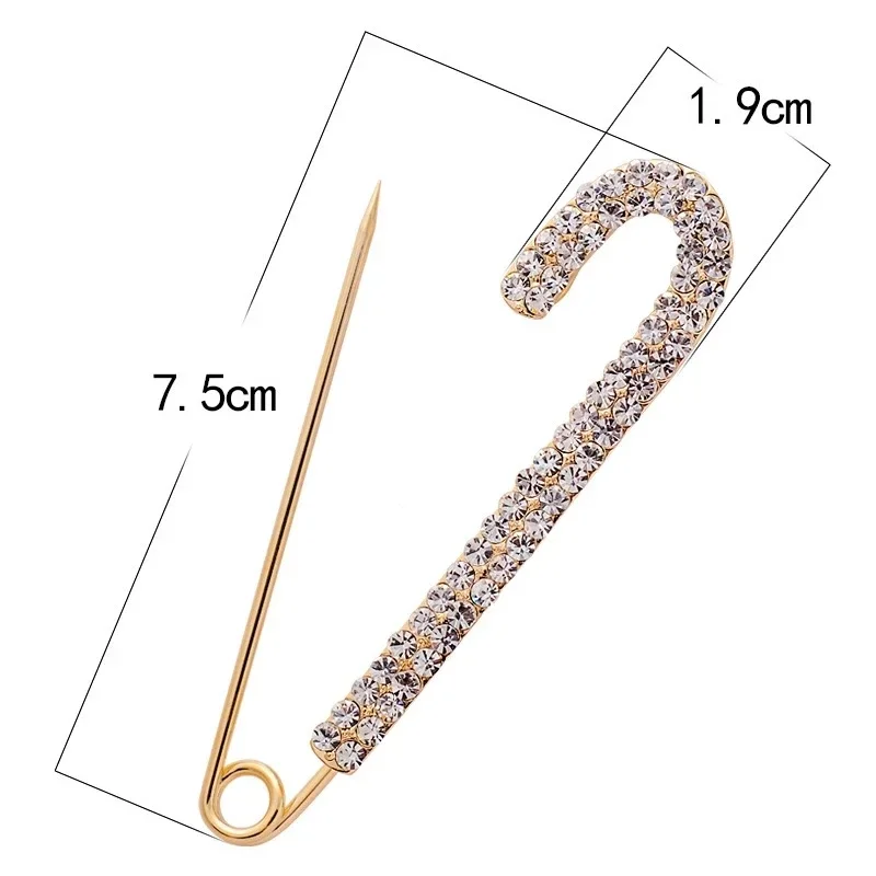 Big Lapel Pin Shiny Brooches for Women Safety Metal Pin Jeans Buckle Clothes Dress Jewelry Rhinestones Crystal Pins