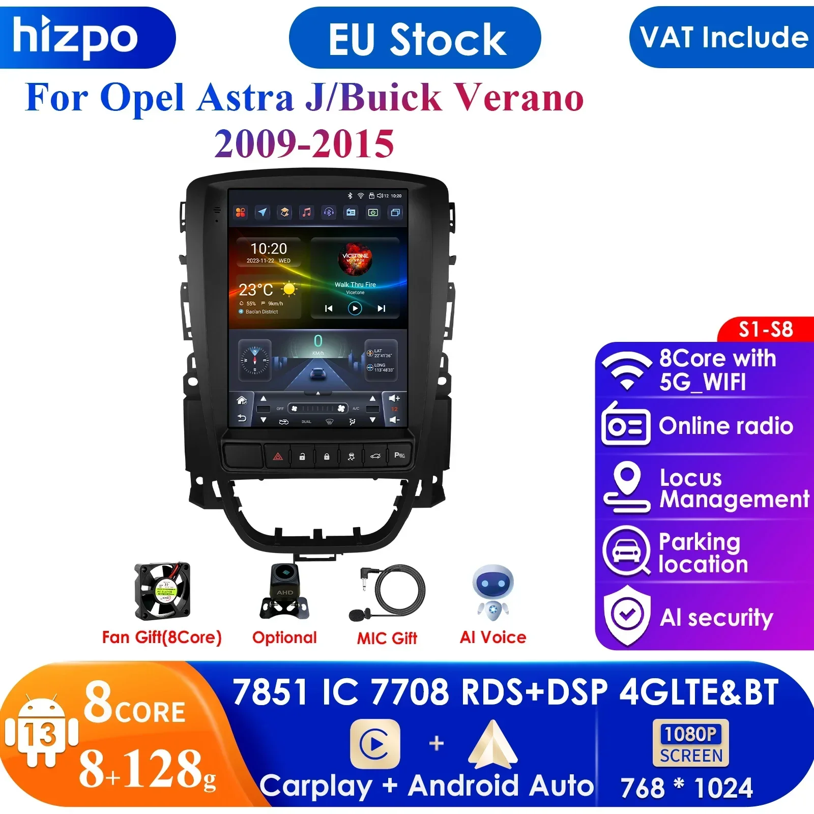 9,7'' Tesla Stil 4G Drahtlose Carplay Android Auto Auto Radio Multimedia für Opel Astra J Vauxhall