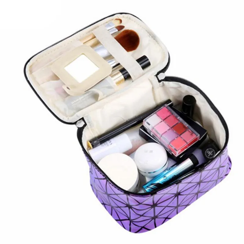 Women PU Sequin Makeup Bag Fashion Square Travel Portable Storage Toiletries Bag Cosmetic Storage Tote Waterproof  Make-Up Cases