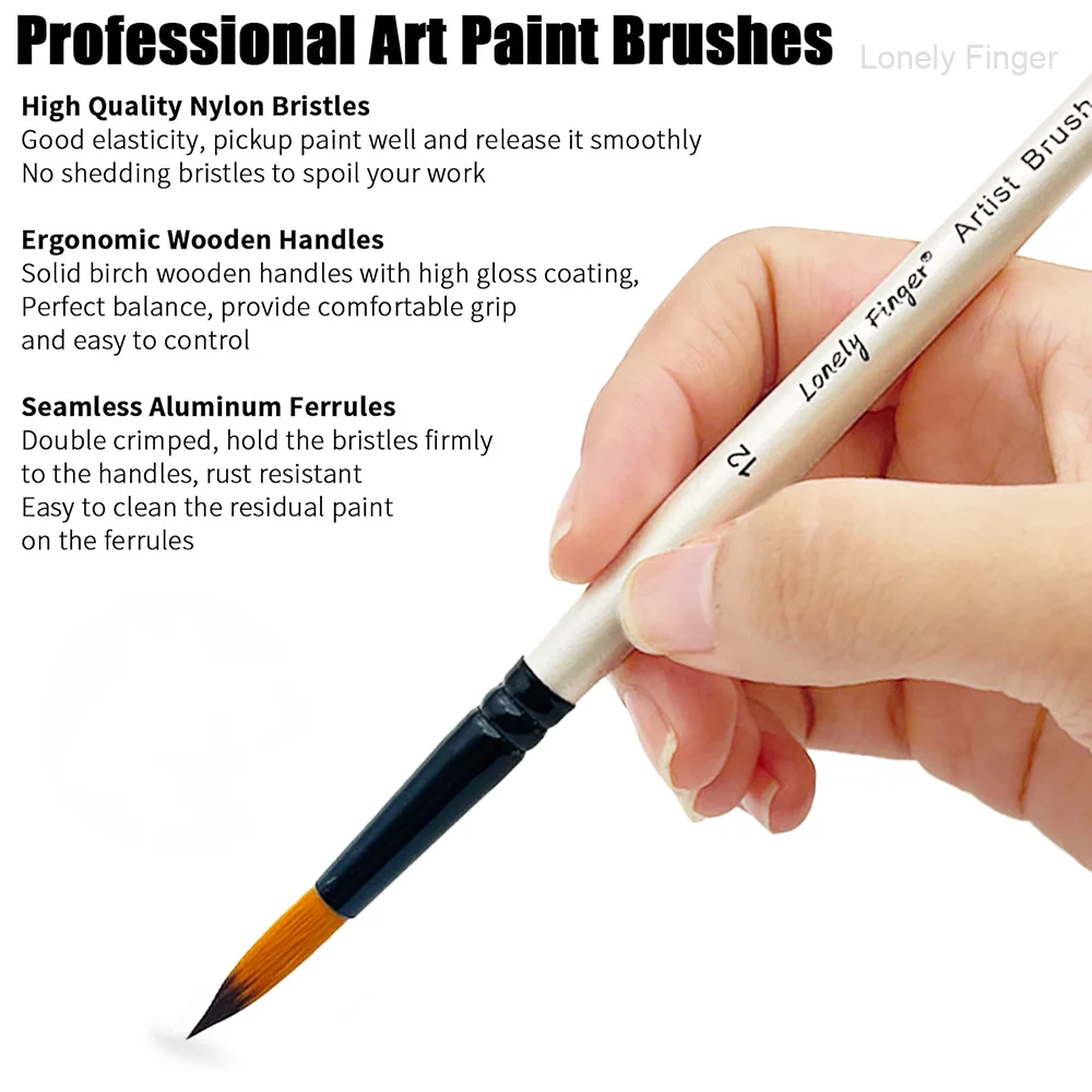 12pcs Round Paint Brush Set Synthetic Nylon Complete Round Brush Set for Watercolor Acrylic Gouache Ink Tempera,Anti-Shedding Sy